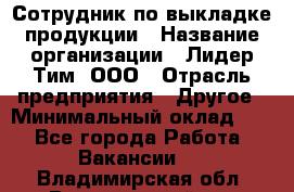 Сотрудник по выкладке продукции › Название организации ­ Лидер Тим, ООО › Отрасль предприятия ­ Другое › Минимальный оклад ­ 1 - Все города Работа » Вакансии   . Владимирская обл.,Вязниковский р-н